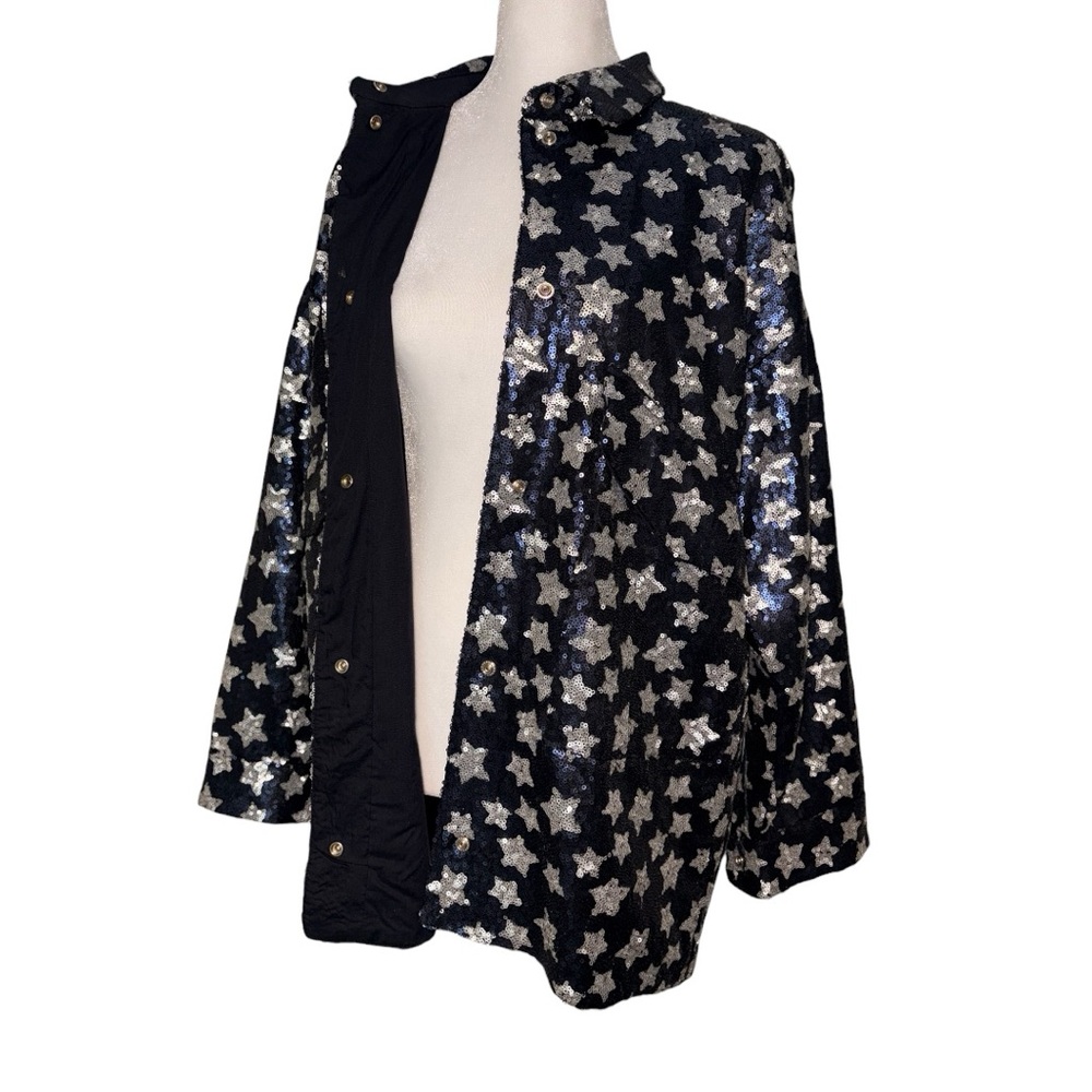 NWOT Zara Blue and White Sequin Star Jacket Top | Small (Runs Large)